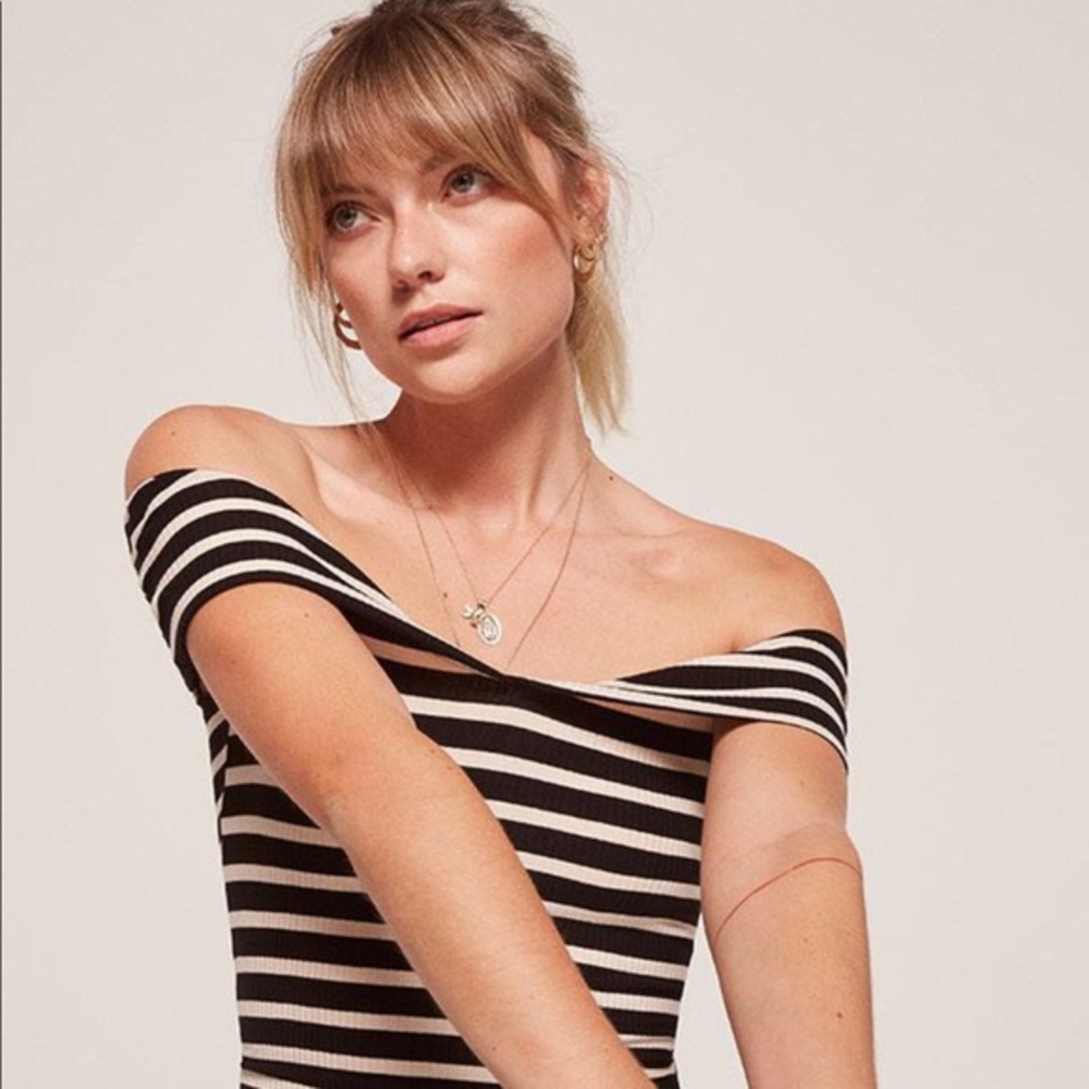 Reformation Riviera top in Tokyo stripe